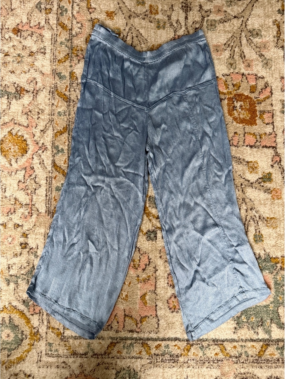 Vintage Tienda Ho Wide Leg Blue Women's Linen Blend Pants